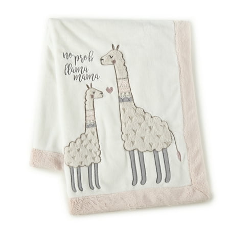 UPC: 0190945091048 | Levtex Baby – Imani Plush Blanket – Appliqued and Embroidered Llamas – Cream Taupe Grey Pink – Nursery Accessories – Blanket Size: 30 x 40 in.