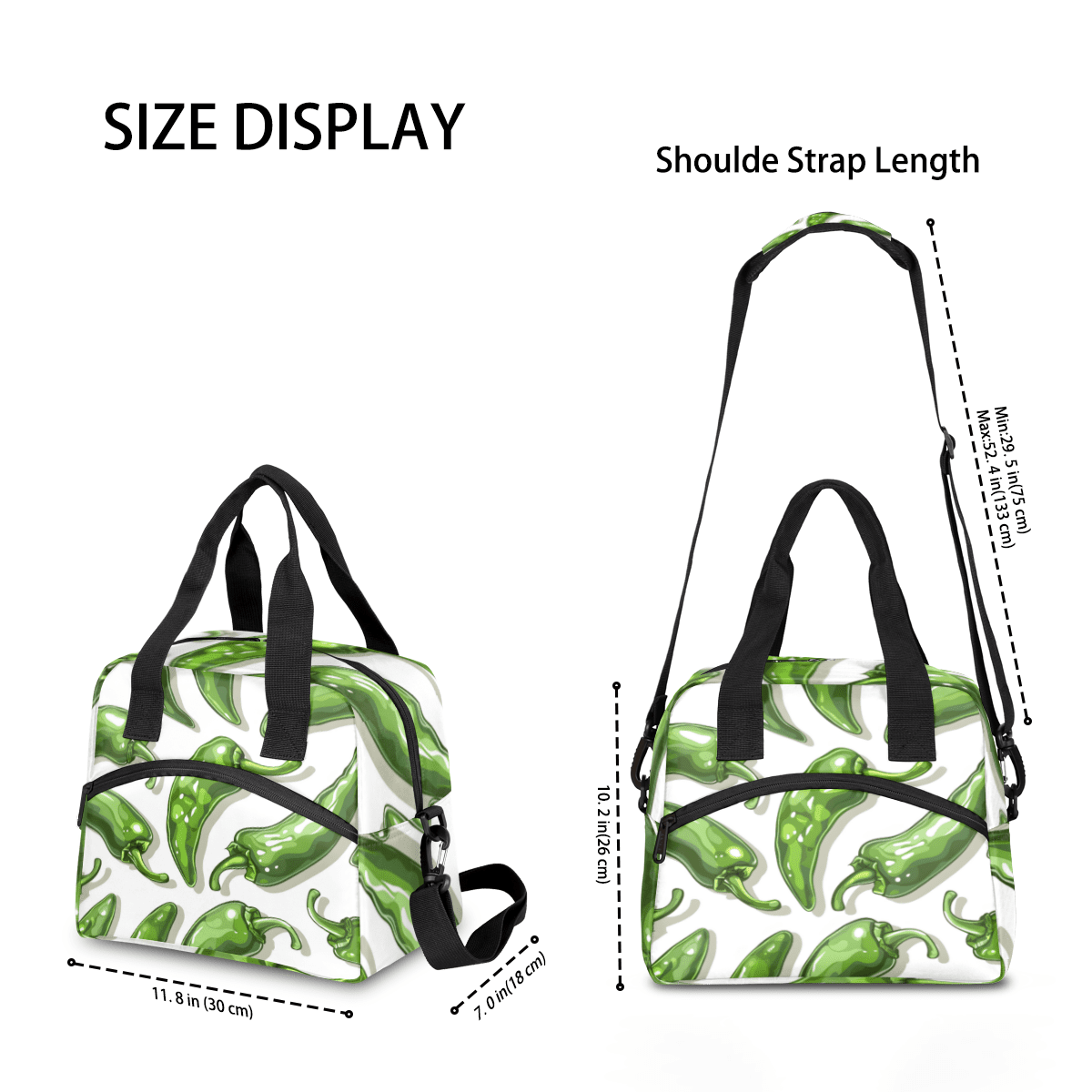 Herdesigns Chili Pepper Insulated Lunch Bag for Women Men Adults Large Reusable Lunch Box Green Chili Leakproof Cooler Tote Bags with Adjustable Shoulder Strap