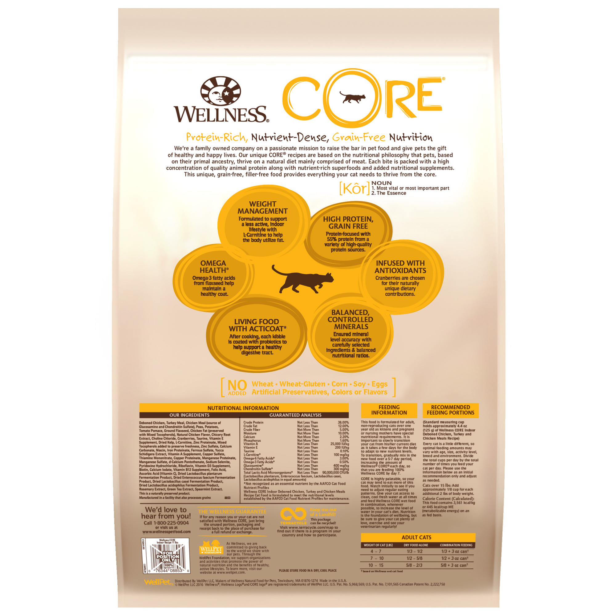 Wellness CORE Grain-Free Chicken, Turkey & Chicken Meal Indoor Recipe Dry Cat Food, 11 Pound Bag - image 2 of 8
