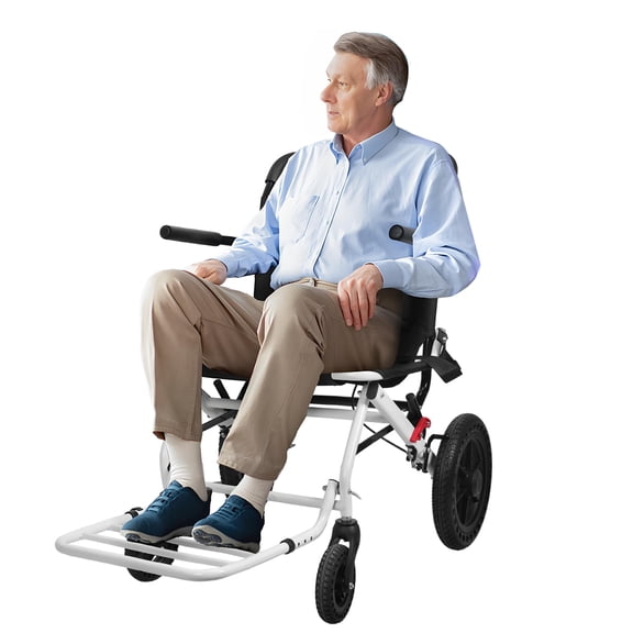 Tereitr Portable Folding Transport Wheelchair, Ultra Lightweight 14 lbs Travel Wheelchair with Telescopic Handle & 12 Inch Rear Wheels for Adults and Seniors, Supports 265 lbs