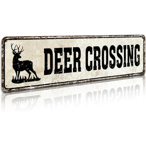 Deer Crossing Sign Metal Vintage Retro Bar Country Home Decor, Crossing Signs Warning Street Road Tin Sign Decorations 4" by 16"