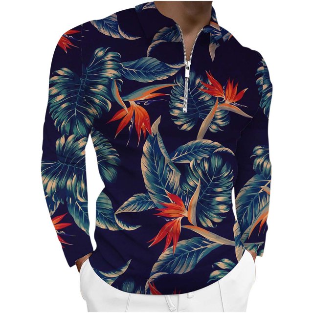 Blusa de manga larga con estampado digital colorido y media cremallera para hombre Pompotops oipoqjl47219