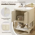 thumbnail image 3 of S-HOME 24 Inch Modern Bathroom Vanity with White Ceramic Sink, Cabinet with Open Shelf & Closed Storage Space，Beige, 3 of 11
