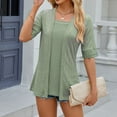 thumbnail image 4 of OSOLU Women Fashion Casual Solid Color T-Shirt Tshirts Tee Half Sleeve Square Neck Casual Tops Trendy Dailywear, 4 of 8