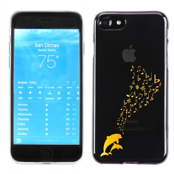 One Tough Shield  Slim-Fit Premium Transparent TPU Phone Case for Apple iPhone 7 - Dolphin Music / GoldTone