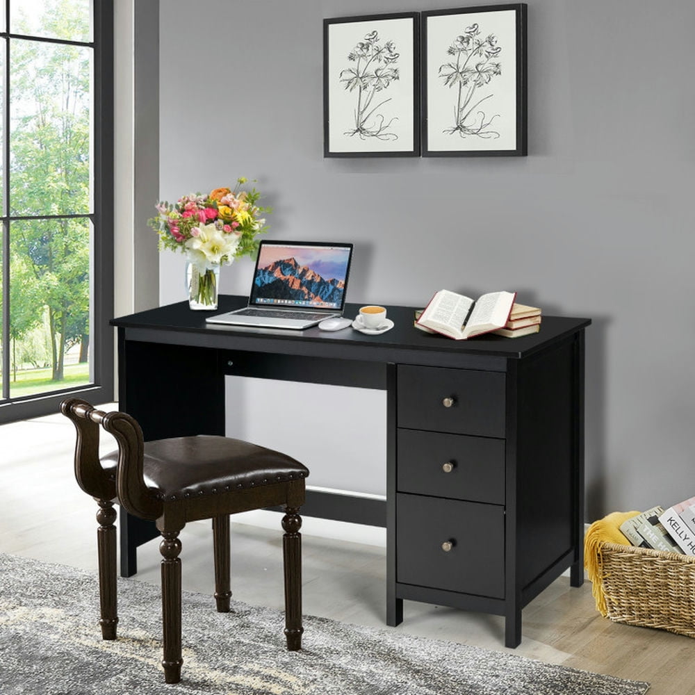 Demi Bonn 3-Drawer Computer Desk with Spacious Desktop, Small Home Office Desk Study Writing Table, Black