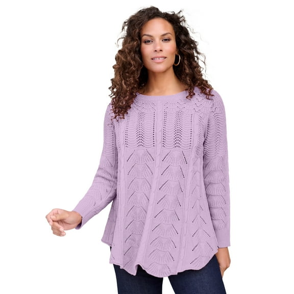 Roaman's Women's Plus Size Scallop Hem Pointelle Sweater