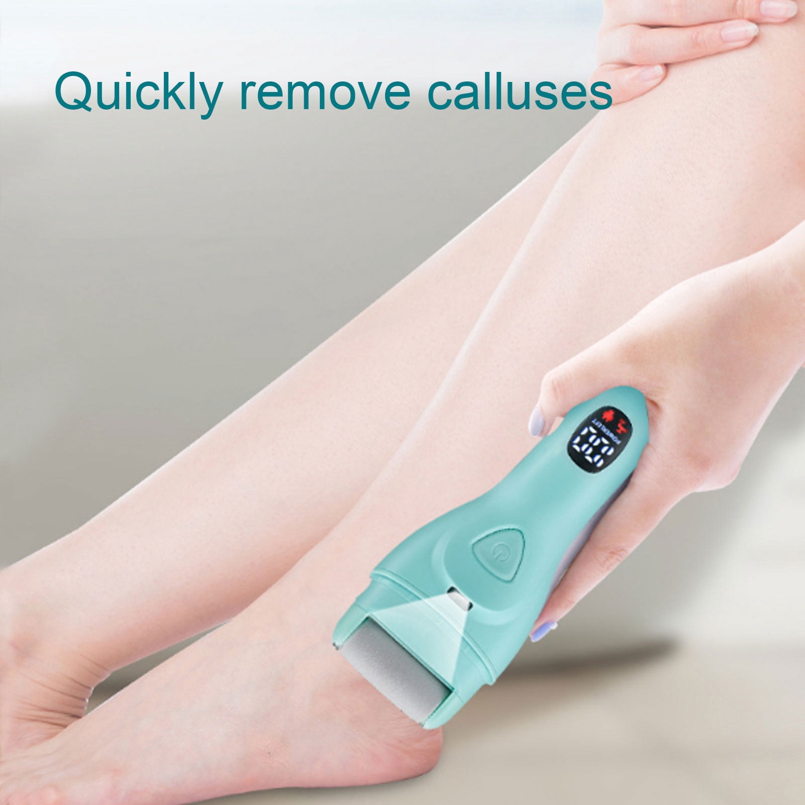 Rupoun Portable Electric Callus Remover for Feet, Digital USB Rechargeable Water Proof Foot Polisher, Professional Pedicure Tool for Cracked Heels, 8.27 inches / 21 cm, Light Blue