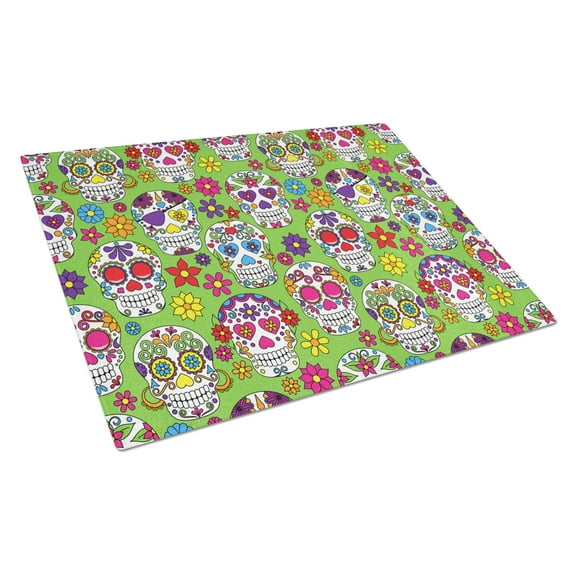 Caroline's Treasures Day of the Dead Green Glass Cutting Board Large
