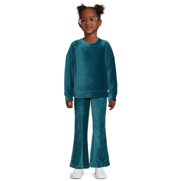 Wonder Nation Girls Long Sleeve Velour Pullover and Flare Pants