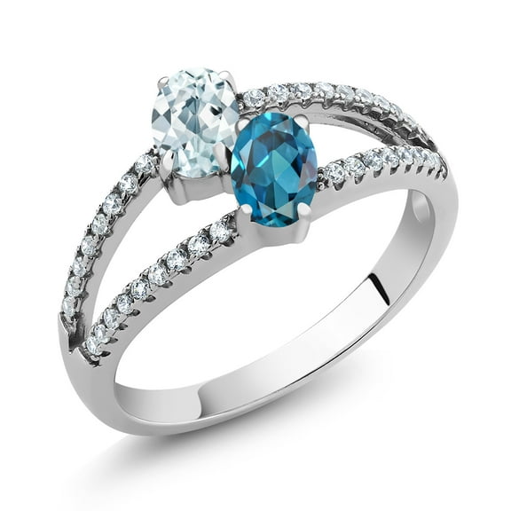 Gem Stone King 1.51 Ct Oval Sky Blue Aquamarine London Blue Topaz 925 Sterling Silver Ring (Size 5)