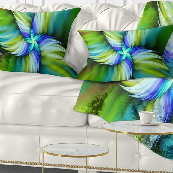 Designart Rotating Fractal Green Star - Floral Throw Pillow - 12x20