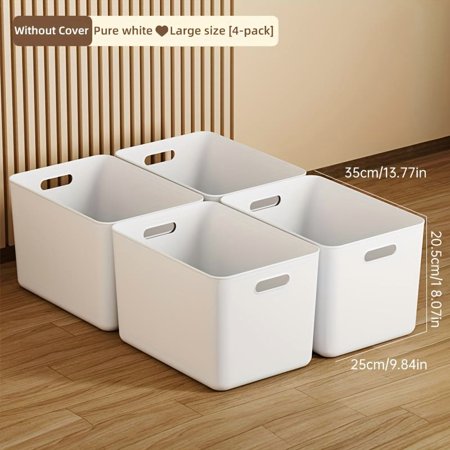 4-Pack Large Plastic Storage Bins with Handles - Multipurpose Organizers for Kitchen Dorm Closet - Sturdy & Portable for Snacks Underwear Essentials - Easy-Carry Home Organization