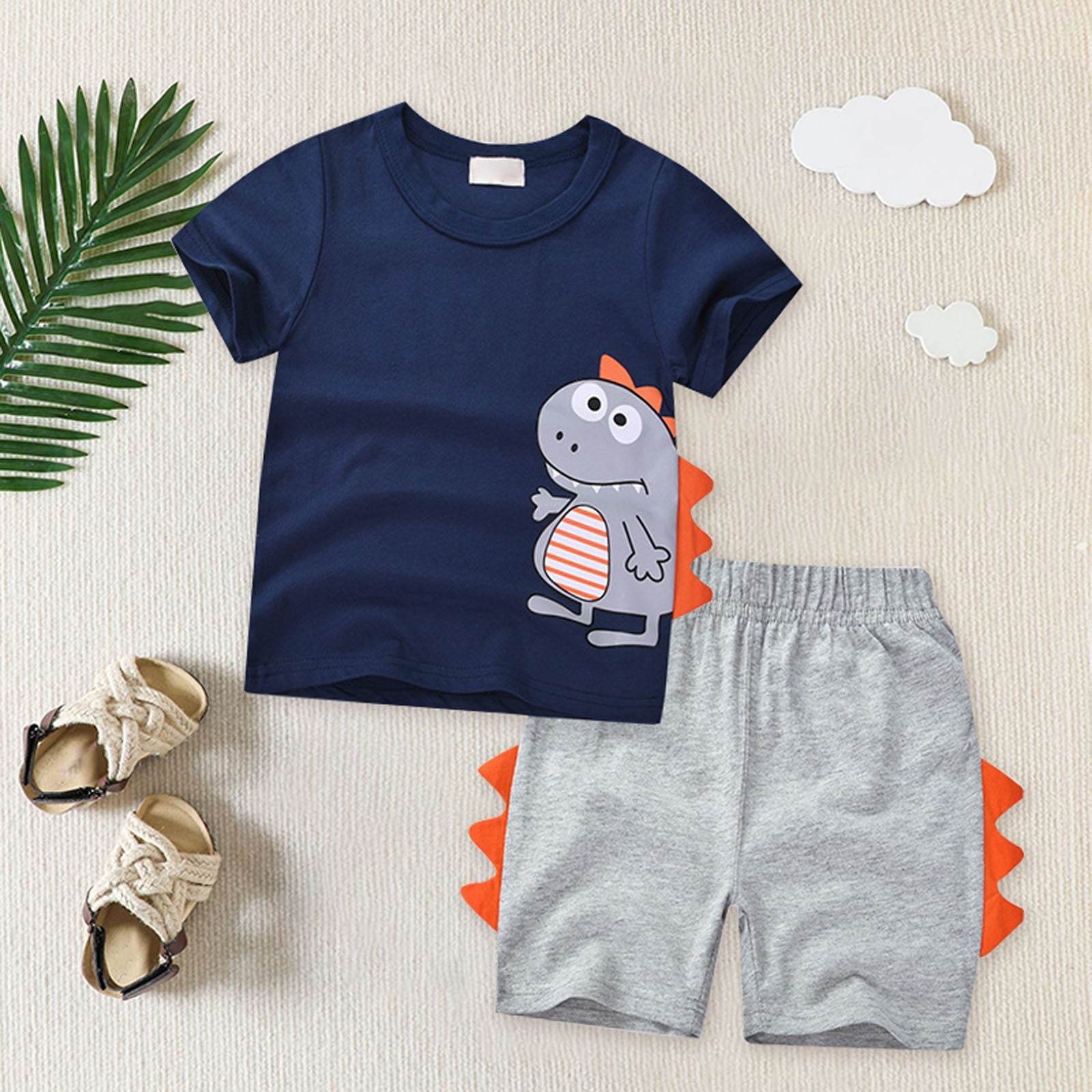 MEZZALL Baby Boy Clothes Toddler Boy Clothes Summer Outfits Dinosaur T-Shirt Pocket Short Pants Set 12 Months to 7 Years