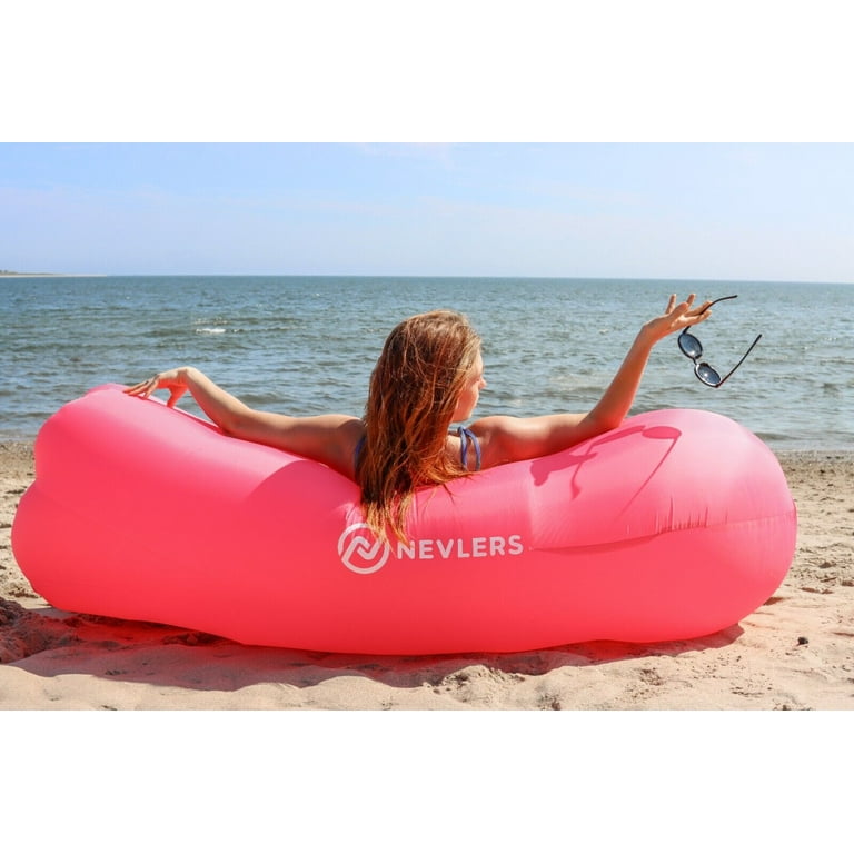 Mockins Inflatable Blow up Lounger Outdoor Chair Bed Travel With Bag Pockets Pink