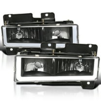 Spec-D Tuning Black Headlights w/ LED Light Bar Compatible with 1988-1998 Chevy GMC C10 C/K 1500 2500 3500, Suburban, Tahoe, Silverado, Sierra, L R Pair Head Light Lamp Assembly