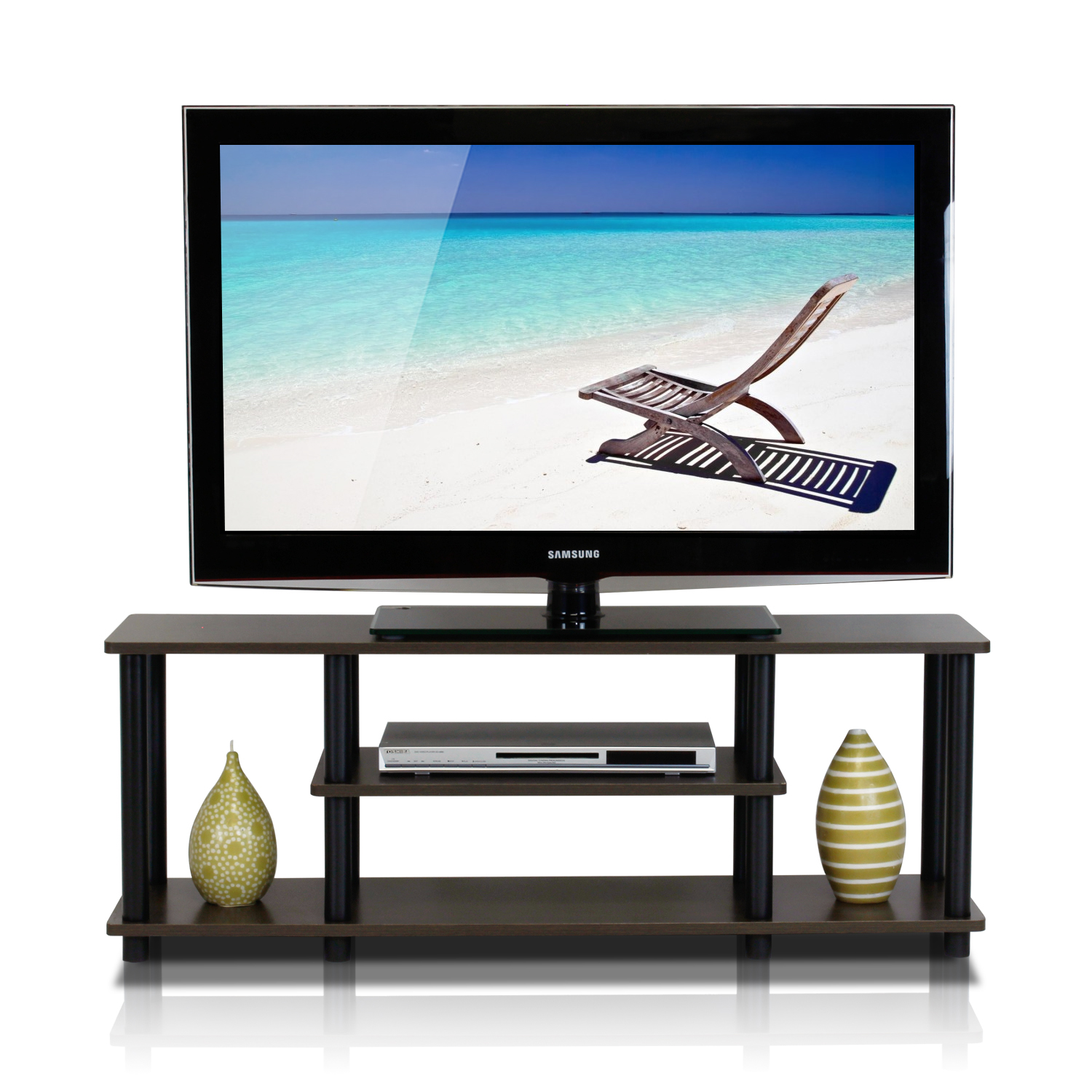 Beech//White Furinno Turn-N-Tube No Tools Entertainment TV Stands
