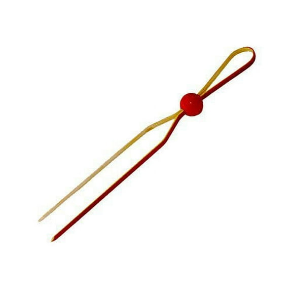 "Luka" Bamboo Double Pick with Red Adjustable Ball Case of 100, PacknWood - Biodegradable Wood Skewer Sticks for Appetizers, Drinks Accessories 5.3" PK209BBLUKAR