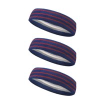 Couver Unisex Cotton 2 Inch Tennis Sweat Headband Blue with 3 Red Lines 3 Pieces