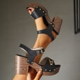 thumbnail image 5 of Platform Heels for Women Comfy Arch Support Open Toe Heeled Sandals Trendy Metal Decor Splice Leather Summer Dress Pumps Shoes Black Size 6.5, 5 of 8