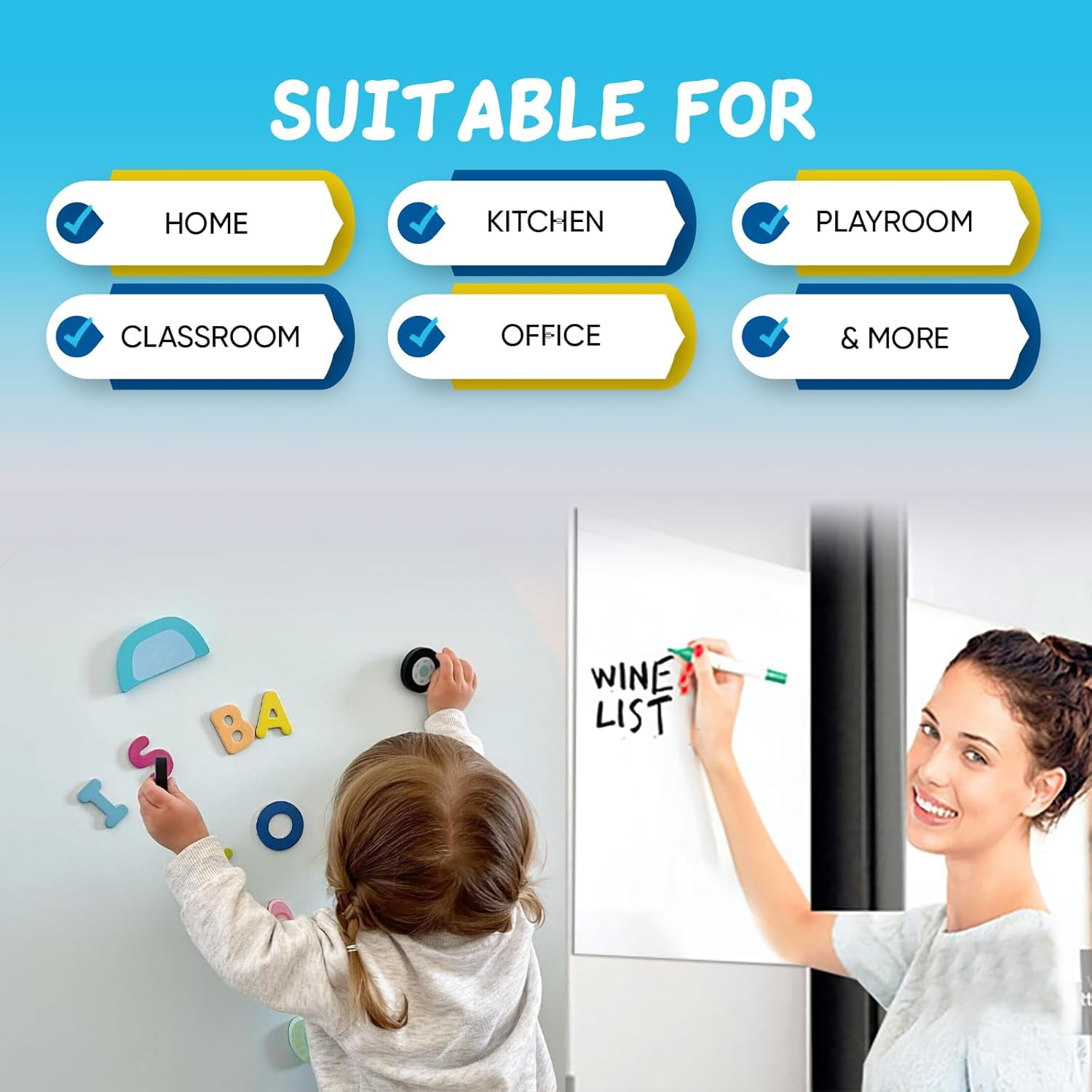 Magnetic Whiteboard Contact Paper 40" x 17.3" Adhesive Magnetic Dry Erase White Board Sticker for Wall, Peel and Stick Wallpaper, Easy to Write and Clean for Playroom Office