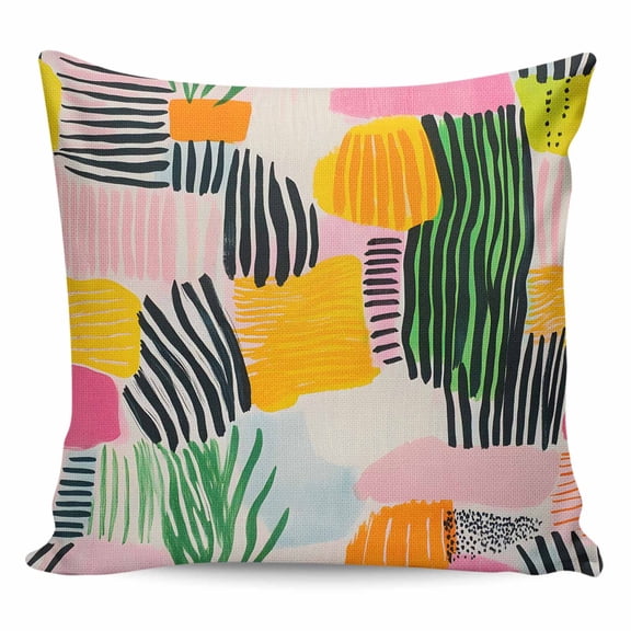 Throw Pillow Covers 16x16 Inch, Contemporary Geometric Decorative Pillow Cases for Couch Sofa Bed, Color Block Striped Abstract Cotton Linen Square Home Decor Pillowcases with Hidden Zipper