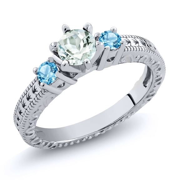 Gem Stone King 0.80 Ct Round Sky Blue Aquamarine Swiss Blue Topaz 925 Sterling Silver Ring (Size 5)