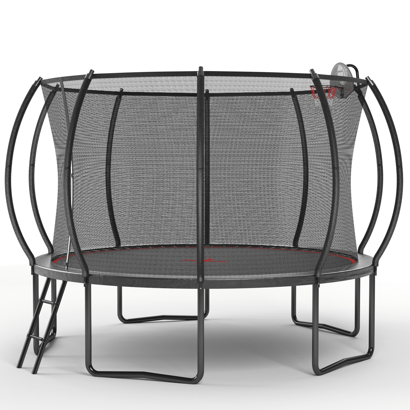 Witaxima YC 12FT Trampoline with Basketball Hoop, Ladder, and Safety Enclosure - Heavy-Duty Steel Frame, Black & Red, 144in Round, ASTM Certified for Kids & Family Outdoor Fun