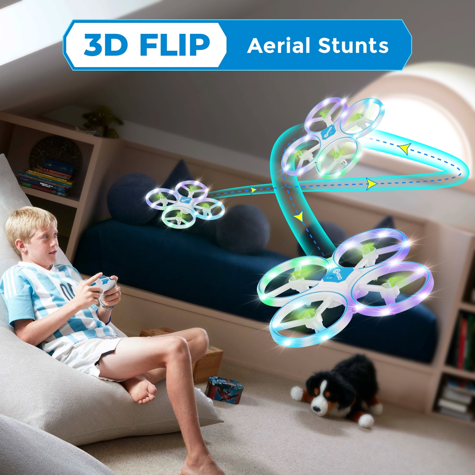 (3 pack) Contixo Drones for Kids, Kids Drone with LED Lights, Altitude Hold, and 16-Min Flight, Blue Dragonfly