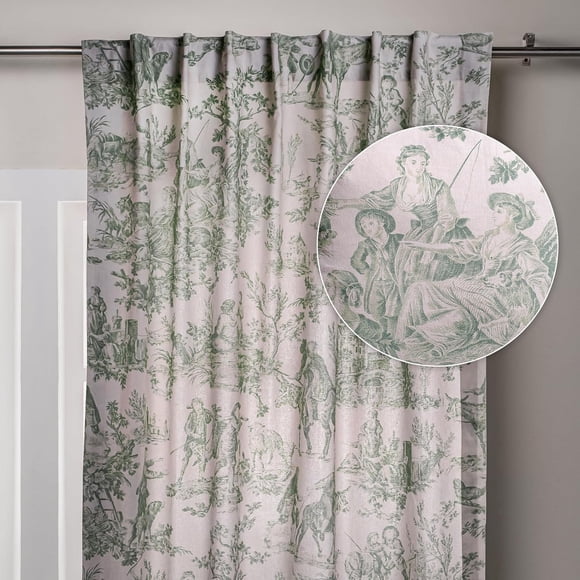 Maison d' Hermine Curtains for living room 100% Cotton 108 inch length One Panel Light Filtering Toile Curtains for Bedroom Windows with rod and loop Pockets (The Miller Antique Green, 50"W x 108"L)