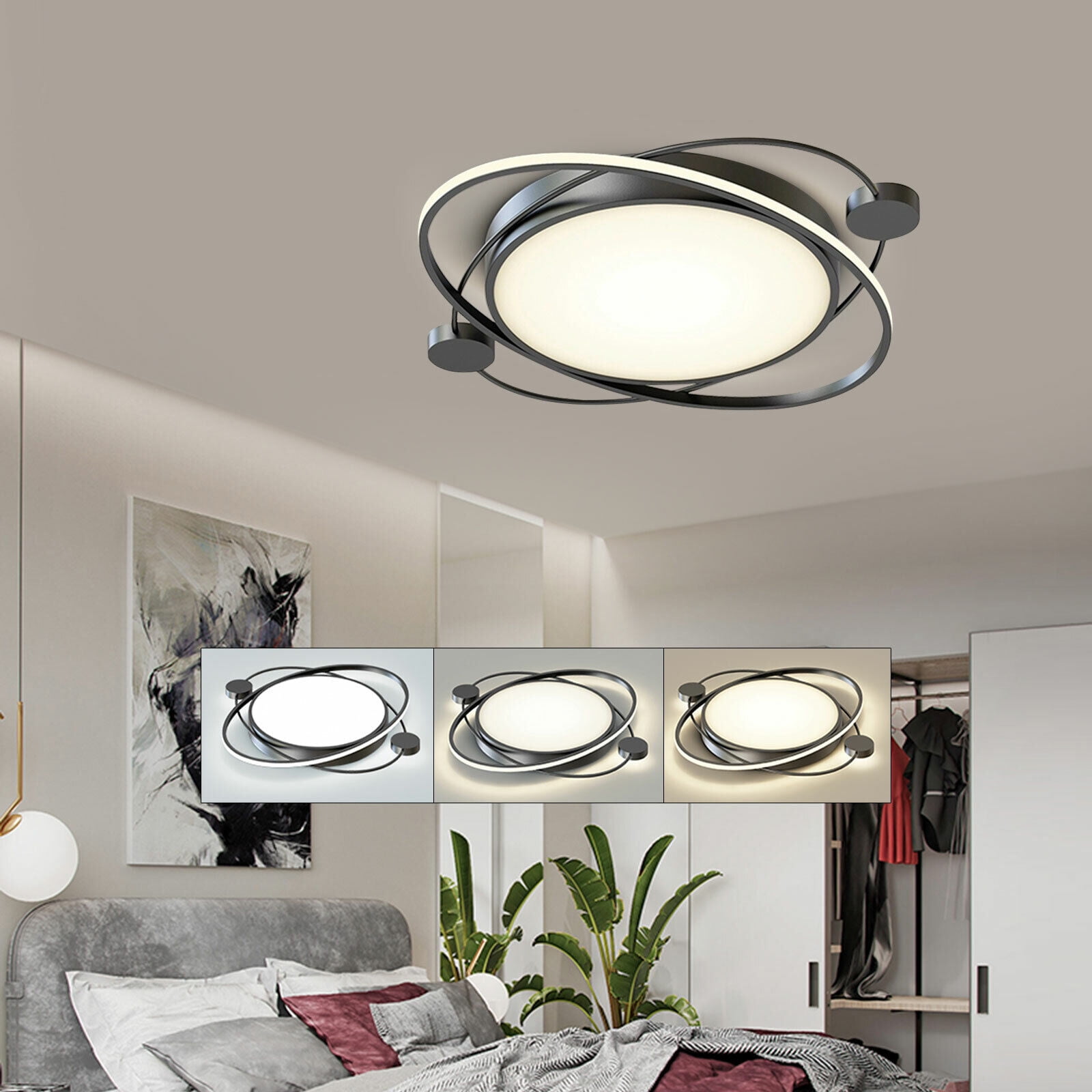 Remote Control Modern LED Ceiling Light Fixture Flush Mount Dimmable Pendant Lamp 28W