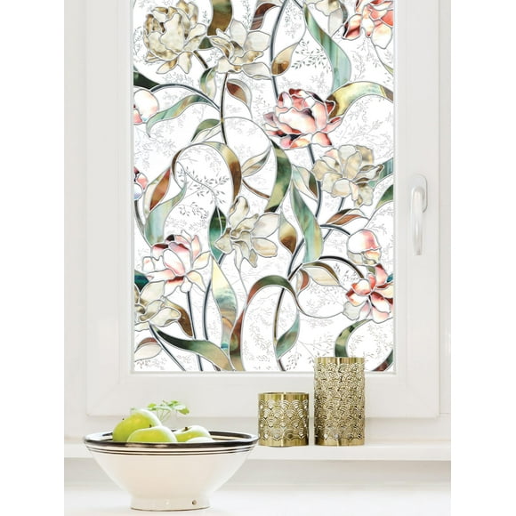 Artscape Begonia | Window Privacy Film Stained Glass Pattern | Non-Adhesive & UV Protection | Easy to Apply & Removable | 61 x 92 cm | Made in USA