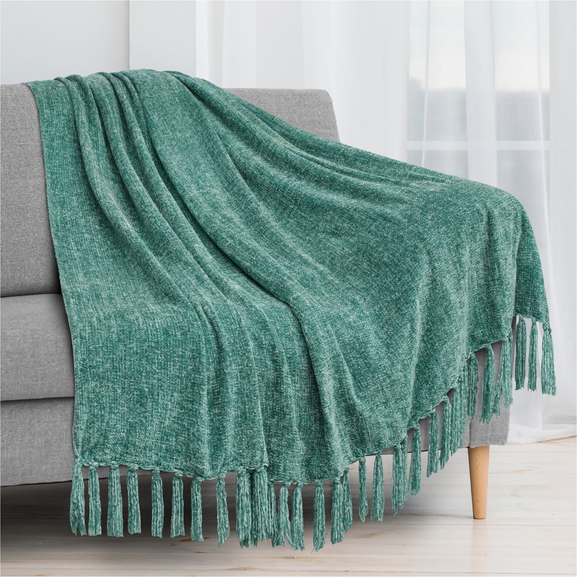 PAVILIA Chenille Tassel Fringe Throw Blanket | Velvety Texture ...
