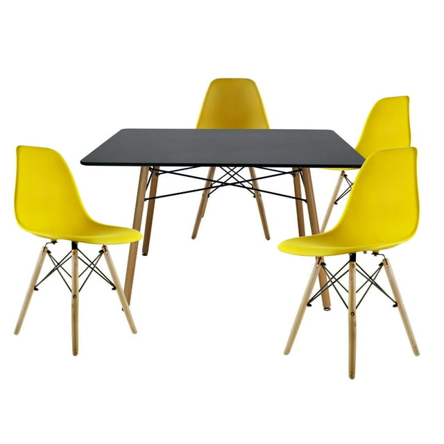 Comedor Oslo Rectangular Negro para 4 Personas Sillas Oslo Amarillas