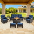 thumbnail image 3 of Bellefurn 8 Pieces Outdoor Patio Furniture Set with Fire Pit Table and Swivel Rocker Chairs,Rattan Outdoor Conversation Set with for Porch Deck Backyard Poolside, 3 of 11