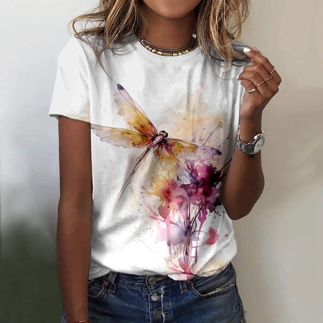 T-shirt Décontracté d'Été pour Femmes, Col Rond, Manches Courtes, Imprimé Floral, T-Shirt Décontracté pour Femmes, Col Roulé, Chemises de Compression pour Dames, Manches Longues