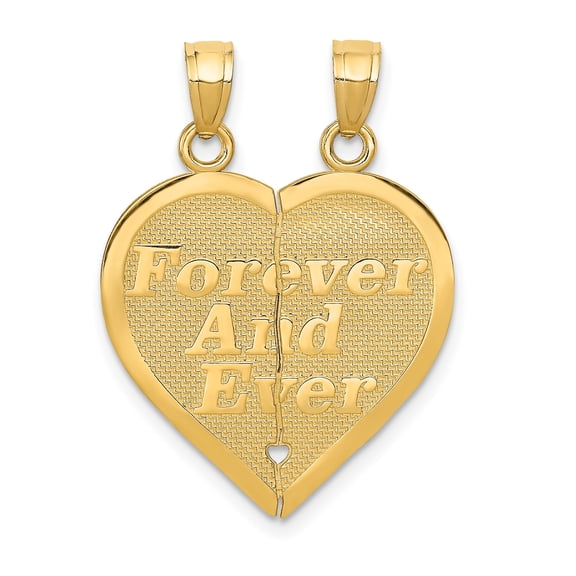 14k Yellow Gold Heart Breakaway Pendant Necklace for Women or Couples with Dual Bail, Split Design, Forever and Ever, Symbol of Love, Unity, Commitment