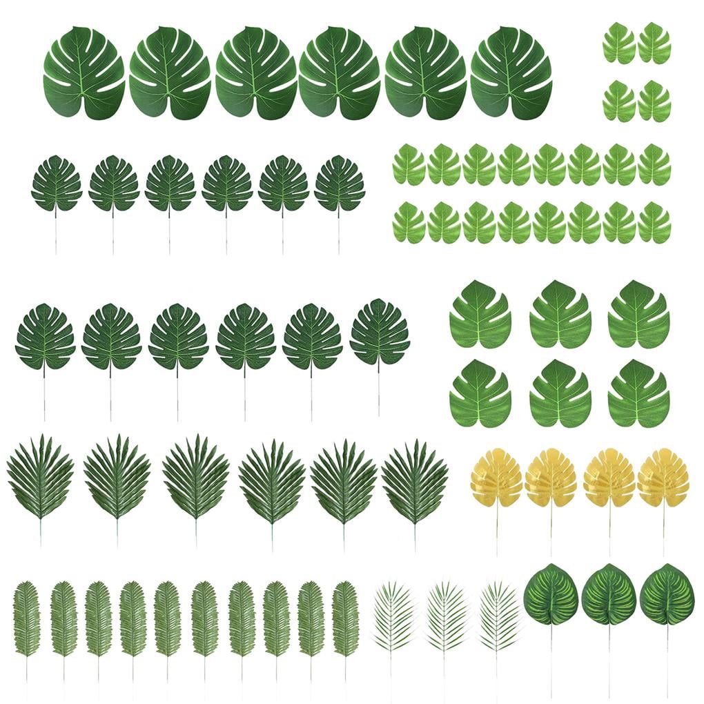70pcs 10 Types Artificial Palm Plants Faux Tropical Palm Leaves