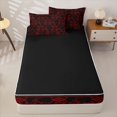 thumbnail image 4 of Manfei Halloween Ghost Zipper Full Size Comforter Sets with Fitted Sheet and 2 Pillowcases, Gothic Floral Damask Zipper Bedding Set, Red Black,Black Reversible,4 Pieces, 4 of 6