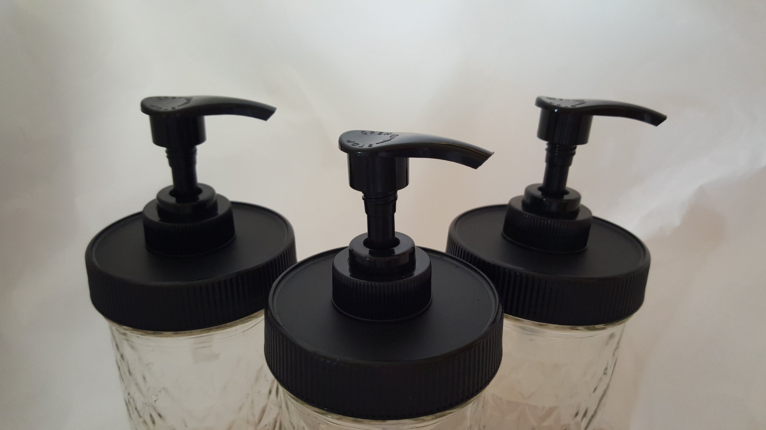 3 Pack Matte Black Plastic Lid with Liner & Pump Mason Jar Lotion