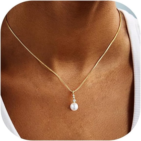 Turandoss Pearl Necklaces for WomenDainty Gold Pearl Choker Pendant Necklace for Women Trendy Simple Elegant Gold Cubic Zirconia Bridal Wedding Necklace for Womens Jewelry Bridesmaid Proposal Gift