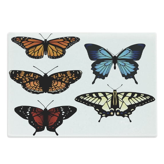 Swallowtail Butterfly Cutting Board, 5 Different Butterflies Colorful Monarch Lady Insect Wings Spring, Decorative Tempered Glass Cutting and Serving Board, Large Size, Multicolor, by Ambesonne
