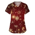 thumbnail image 2 of Resicozy Womens Christmas Scrub Tops Funny Print V Neck Short Sleeve Shirts Fashion Stretch Nursing Uniform with Pockets Gold S, 2 of 6