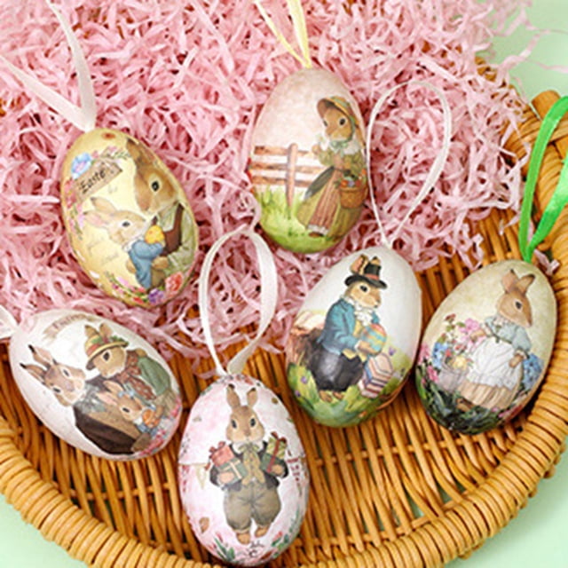 Easter Egg Hanging Colorful And Varying Sized Foam Easter Egg Decorative Eggs DIY Craft Styles Featuring Rabbit And Patterns Suita