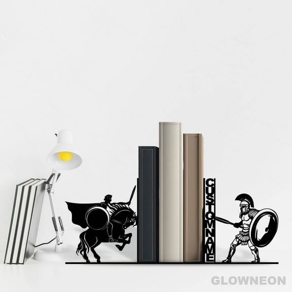 Glowneon Custom Roman Knight Metal Black Book Stand Bookend Metal Art
