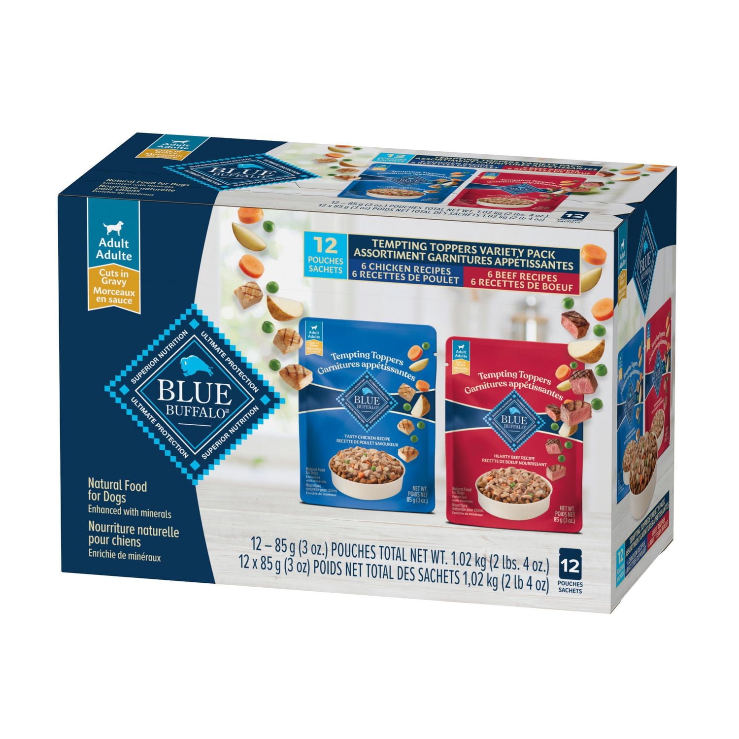 Blue Buffalo Tempting Toppers Natural Wet Dog Food Variety Pack, Chicken & Beef, BLUE Tempting Toppers Bf/Chkn 12ct Variety Pack