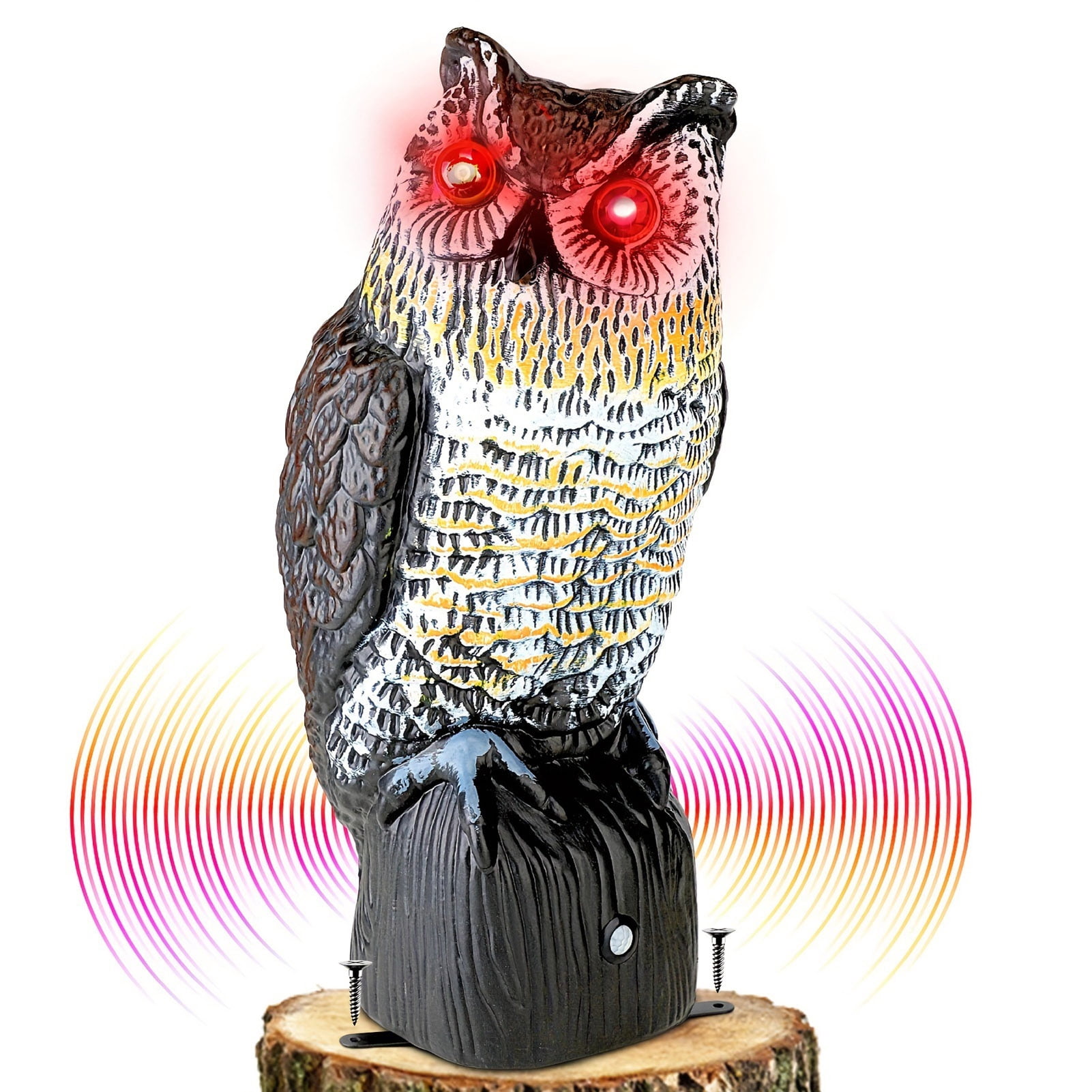 Ettsollp Owl Garden Statue Solar Light Induction Eyes Owl Sculpture Making Sound Figurines Indoor Outdoor Home Office Halloween Decoration Animal Ornament
