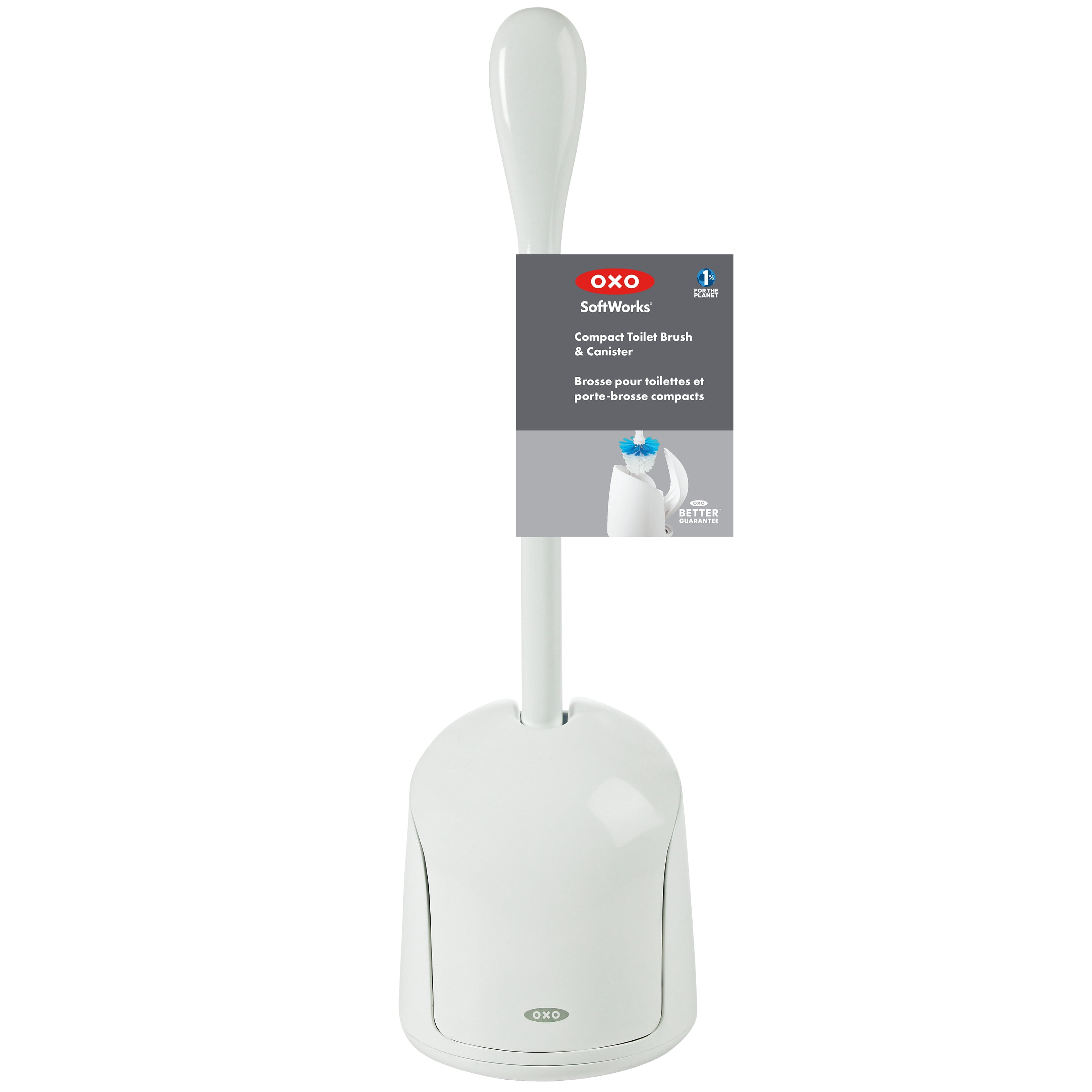 OXO Compact Toilet Bowl Brush with Canister Holder, Space-Saving Bathroom Cleaning Brush, White