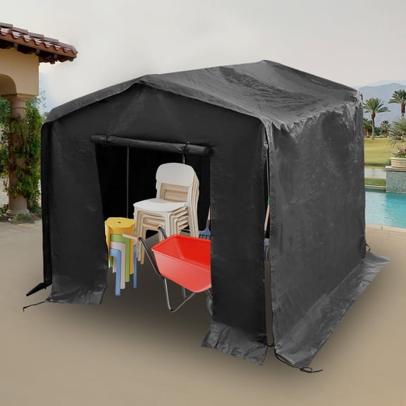 Black PE Steel Frame 2.4 * 2.4 * 2.4m Carport Tarpaulin Metal Frame Storage Shed Outdoor Garage