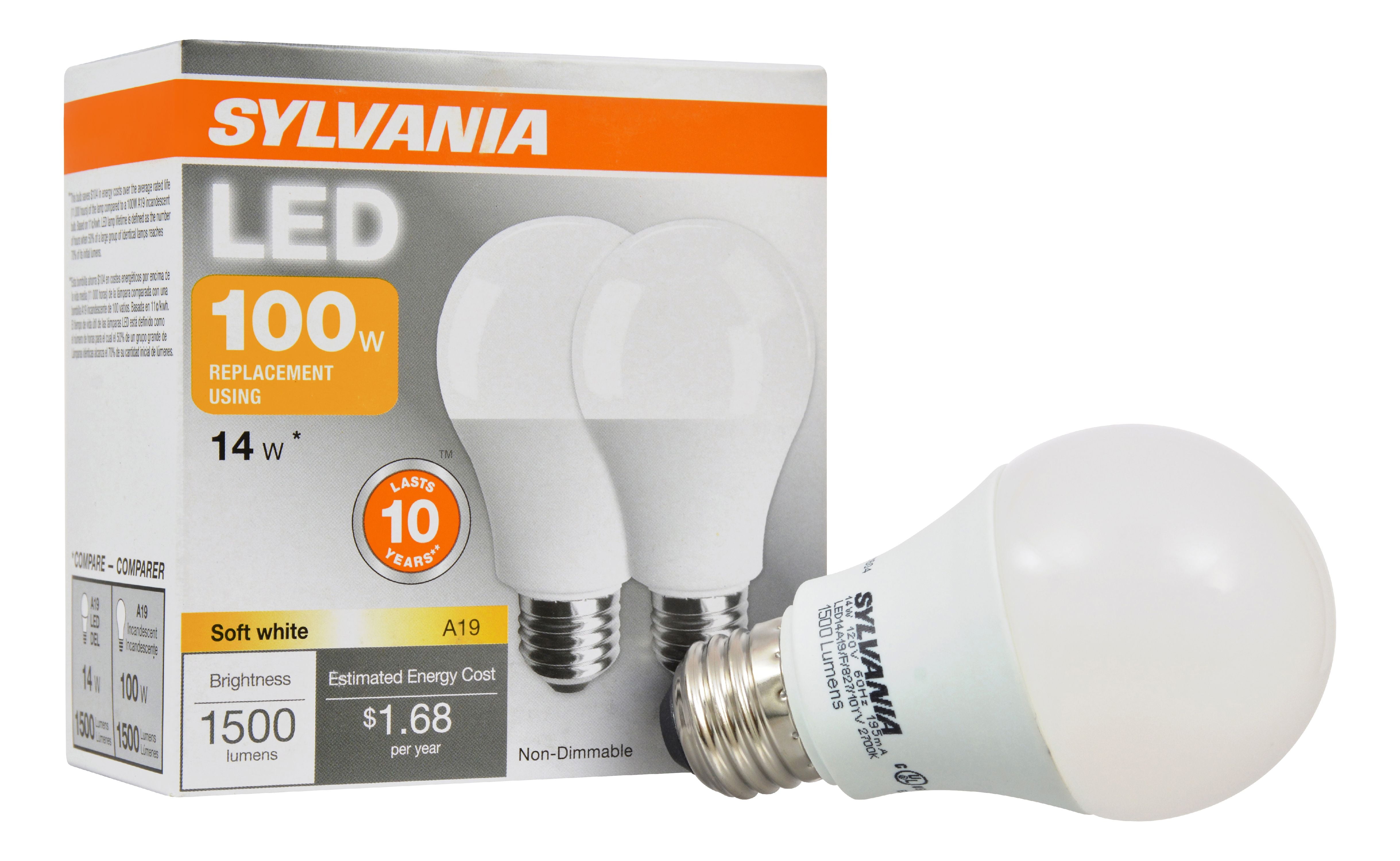 SYLVANIA 40739 LED A19 Light Bulb 100W Equivalent Efficient 16W 4 Pack Dimmable Frosted 5000K Daylight Medium Base 